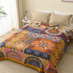 Plaid Colorful Flower Cotton Reversible Quilt