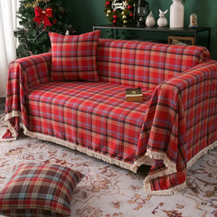 Classic Red Plaid Tassel Sofa Protector