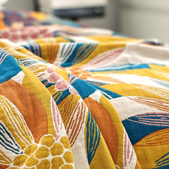 Yellow Flower Print Cotton Reversible Quilt