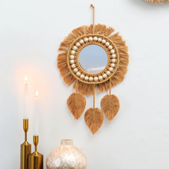 Miroir en macramé marron