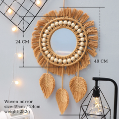Miroir en macramé marron