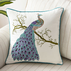 Peacock Upon The Tree Embroidered Pillowcase