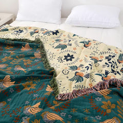Boho Breathable Flower Bird Reversible Quilt