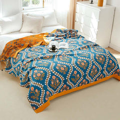 Bluebell Flower Cotton Gauze Reversible Quilt