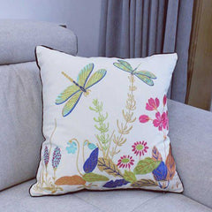 Rural Dragonfly Flower Pattern Embroidered Pillowcase