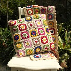 Patchwork Crochet Colorful Flower Pillow Sham