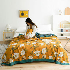 Boho Yellow Flower Reversible Cotton Quilt
