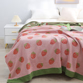 Strawberry Pattern Cotton Gauze Reversible Quilt