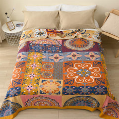 Plaid Colorful Flower Cotton Reversible Quilt