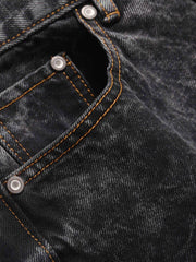 Jean bicolore délavé à l'acide avec broderies et coutures - 1744