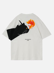 T-shirt graphique Alphabet Chat et Poisson