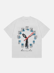 T-Shirt mit Alphabet-Uhr-Print