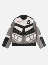 Veste en cuir brodée style motard américain - 1658