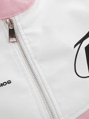 Amerikanische bestickte Lederjacke mit Farbblockdesign