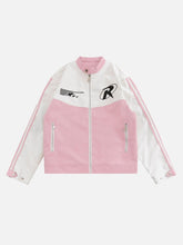 Veste en cuir brodée américaine à blocs de couleurs