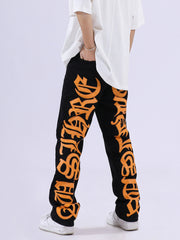 American High Street Jeans mit gestickten Buchstaben und brennendem Text -1478