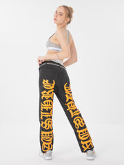 American High Street Jeans mit gestickten Buchstaben und brennendem Text -1478