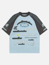 T-shirt rétro américain à couleurs contrastées