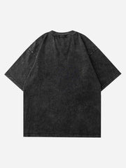 T-shirt délavé à imprimé hip-hop américain