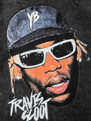 T-shirt délavé à imprimé hip-hop américain