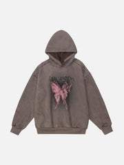 Sweat-shirt à capuche en daim avec motif graffiti papillon américain rétro