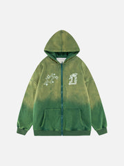 Sweat à capuche ample en velours dégradé rétro américain