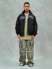 Veste américaine rétro robuste avec rivets et ailes