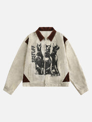 American Retro – Jacke im verwaschenen Distressed-Graffiti-Patchwork-Stil