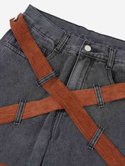 Jean américain à bretelles orné