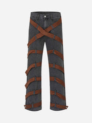 Jean américain à bretelles orné