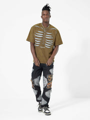 T-shirt à manches courtes American Street Dark Bones délavé et épais - 1627