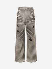 American Street Fashion Washed Distressed Straight Leg Jeans