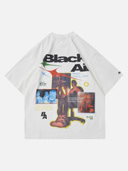 American Street Fun Print Personality Casual Washed Old Short-sleeved T-shirt