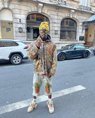 Jean déchiré brodé style streetwear américain - 1617