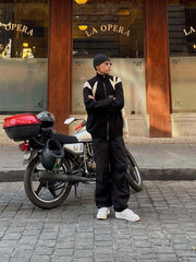 Strickjacke im amerikanischen Stil mit Farbblockierung und Reißverschluss, locker gestrickt-1509