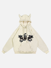 Sweat-shirt à capuche en velours imprimé lettres humoristiques de style américain - 1879