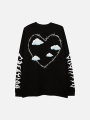 T-shirt à manches longues avec motif de lettres de marque américaine tendance