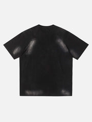 T-shirt brodé avec lettres et patch délavés et vieillis