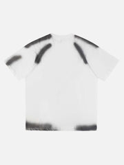 T-shirt brodé avec lettres et patch délavés et vieillis