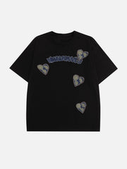 Denim-T-Shirt mit Herz-Elementen und Stickerei