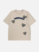 Applique Embroidery Denim Heart Elements Tee