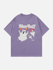 Blaues Buff Ghost Print T-Shirt