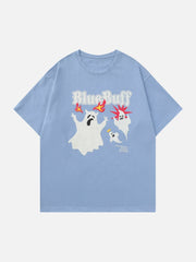 Blaues Buff Ghost Print T-Shirt