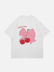 T-Shirt mit Schleife und Kirsch-Print