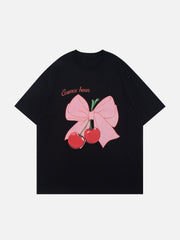 T-Shirt mit Schleife und Kirsch-Print