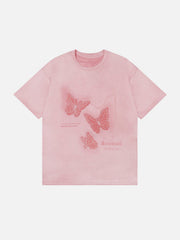 Wildleder-T-Shirt mit Schmetterlings-Applikation und Stickerei