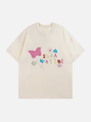 T-Shirt mit Schmetterlingsstickerei