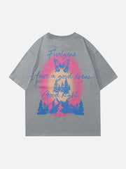 T-Shirt mit Schmetterlingswald-Print