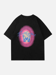 T-Shirt mit Schmetterlingswald-Print