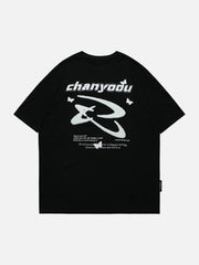 T-Shirt mit Flock-Design und Schmetterlings-Print